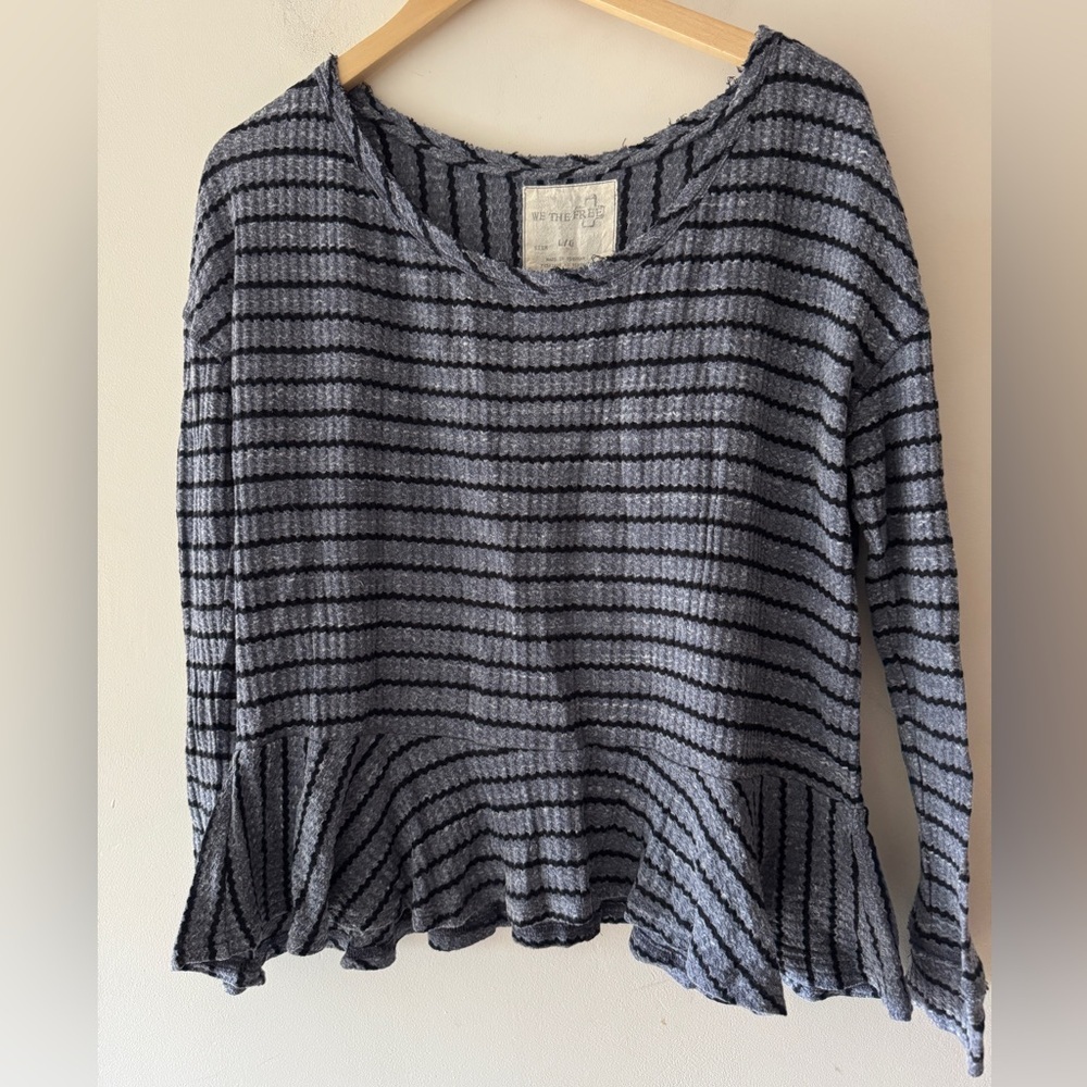 We The Free/Free People Auntie Em Thermal Striped Peplum Top Size Large
